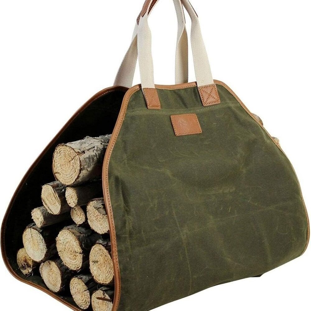 Heavy Duty Waxed Canvas Log Carrier Green